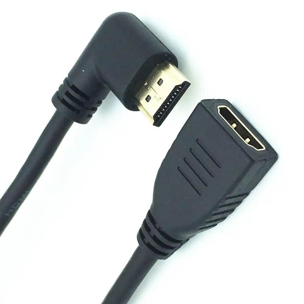 2.0 Extension Cable HDTV 90 Degree Right Angled Elbow Cord Male to Female Extender 2K*4K@60HZ Ultra 3D 1080P Ethernet
