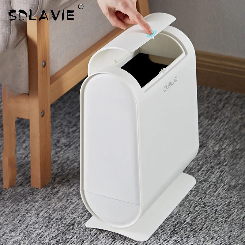 Cracked Bathroom Trash Can Household with Lid Kitchen Living Room Creative High-End Nordic Toilet Trash Can Narrow Paper Basket