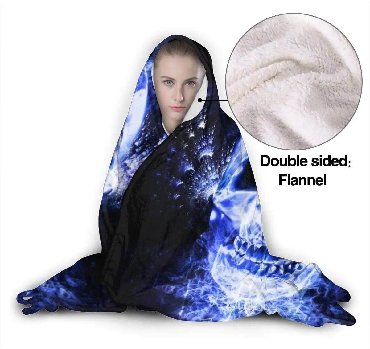 Skull Art Wearable Blanket Fleece Hooded Robe Cloak Throw Quilt Poncho Microfiber Sherpa Plush Warm Wrap Multiple-Size 50x40Inch