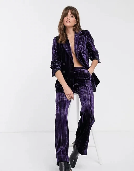 2022 Purple Velvet Elegant Pant Suits Costumes Tuxedos Women Office Lady Business Formal Work Wear 2 Piece Sets Office Uniform