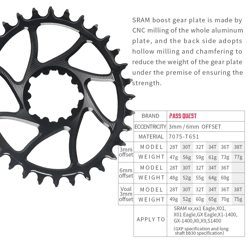 Silver 6mm Offset For SRAM Gx xx1 Eagle GXP Crankset Round MTB Narrow Wide Chainring 28T 30T 32T 34T 36T 38T Chainwheel