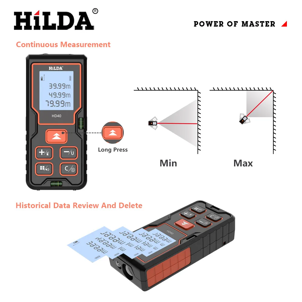 HILDA Laser Rangefinder Distance Meter 40M 60M 80M 100M Rangefinder Laser Tape Range Finder Building лазерный дальномер