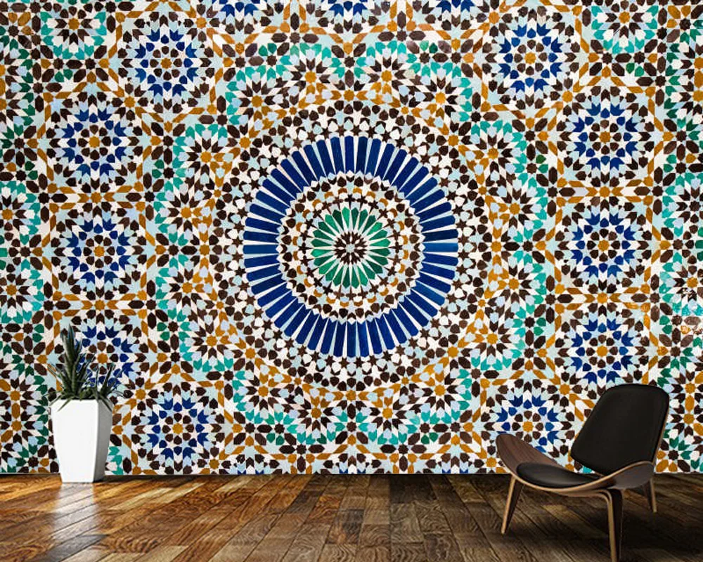 Imagem -02 - Moroccan Abstract Pattern Wallpaper Azulejos Retro Sala Parede de tv Quarto Cozinha Home Decor Papéis