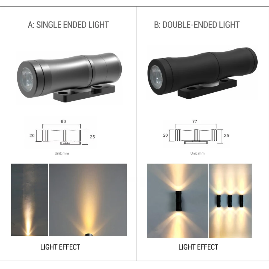 Imagem -03 - Pequeno Tubo de Bambu Double-ended Led Light Lâmpada de Parede Spot Lights Escada Corredor Iluminação Passageway Ip65 1224v dc 3w