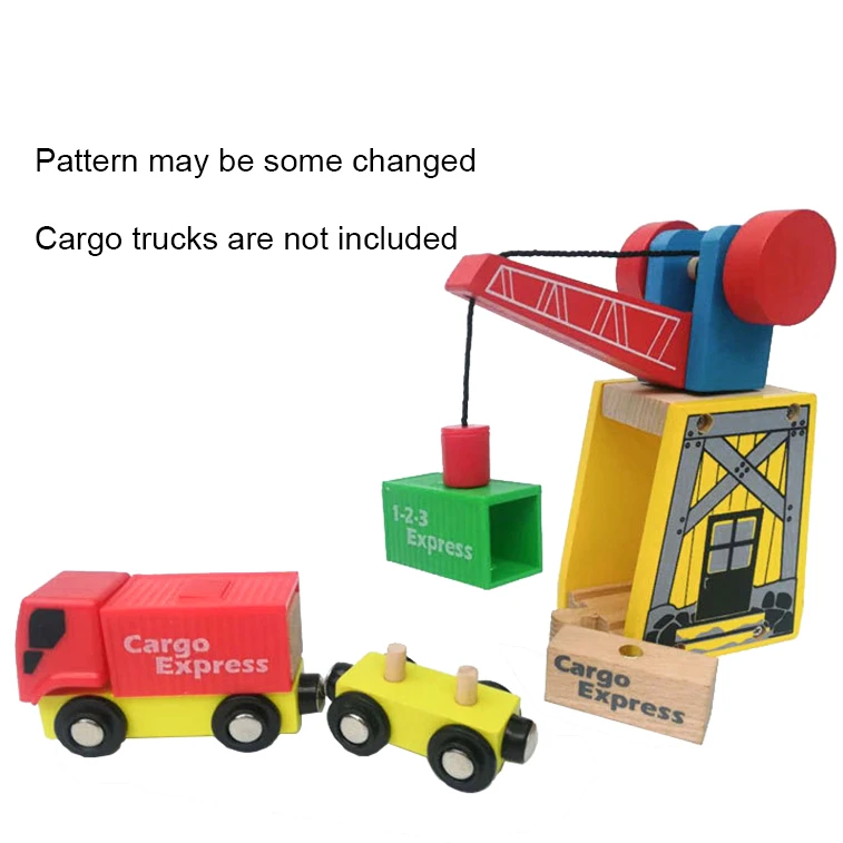 Wooden Cranes Toys Wooden Train Track Railway Accessories Cranky Move House Educational Slot DIY Wood Tracks