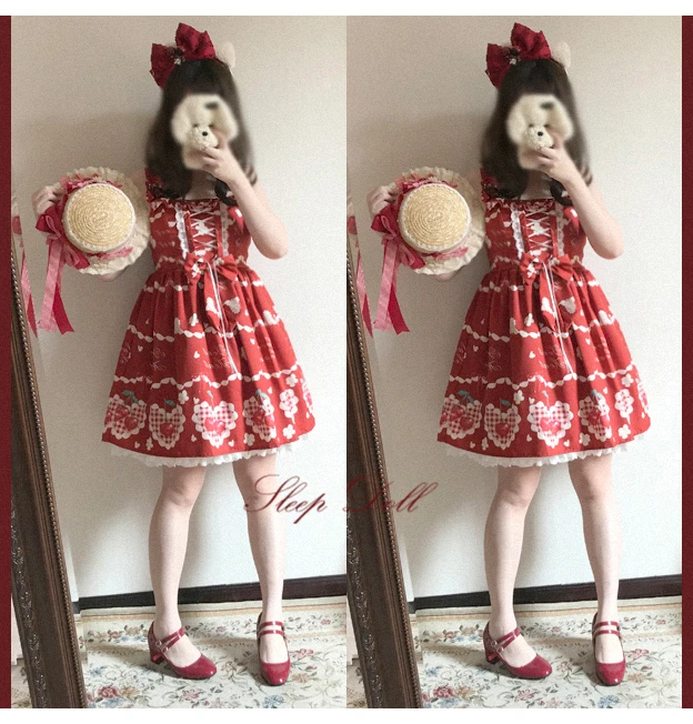 Lolita-vestido vintage de encaje con lazo para niña, ropa de princesa para fiesta de té, dulce estampado victoriano, kawaii, gótico, lolita, con tirantes