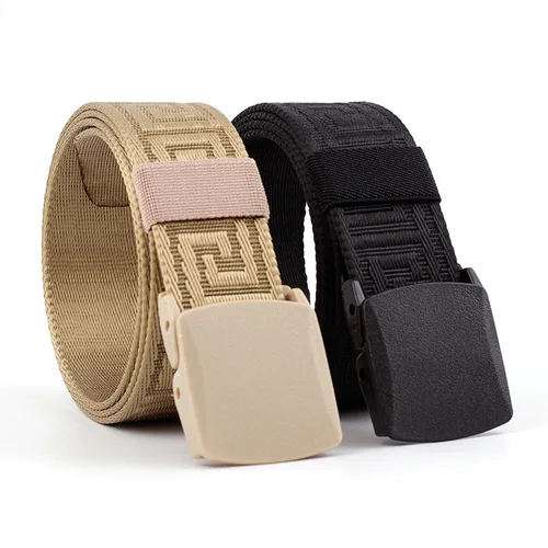 Imagen 2 del producto Cinturón de tela con hebilla de plástico para hombre y mujer, cinturón de lona informal, decorativo Individual, 3,8 cm