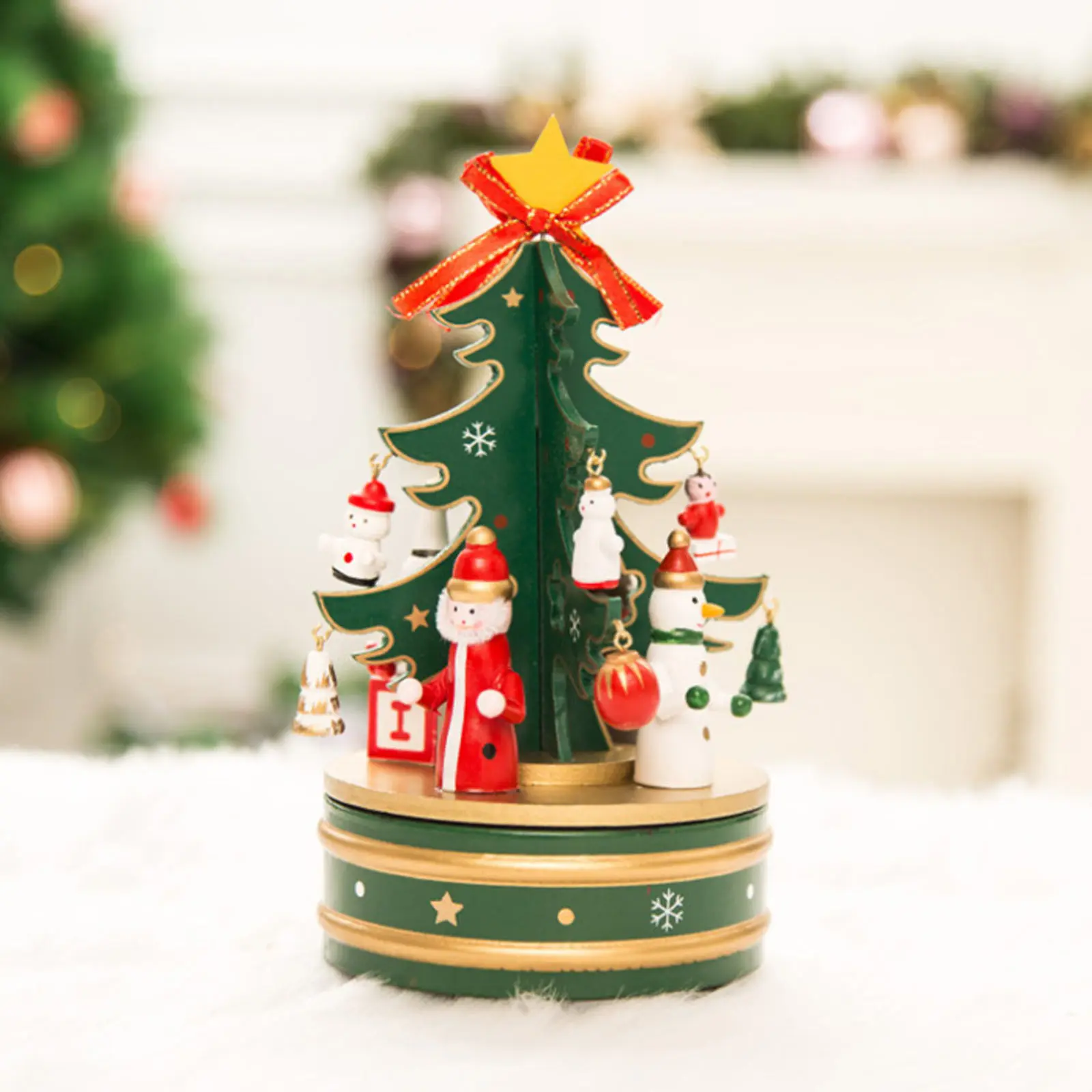 Christmas Tree Music Box Wind Up Rotating Wooden Musical Box for Kids Friends New Year Child Ornaments Girls Gifts