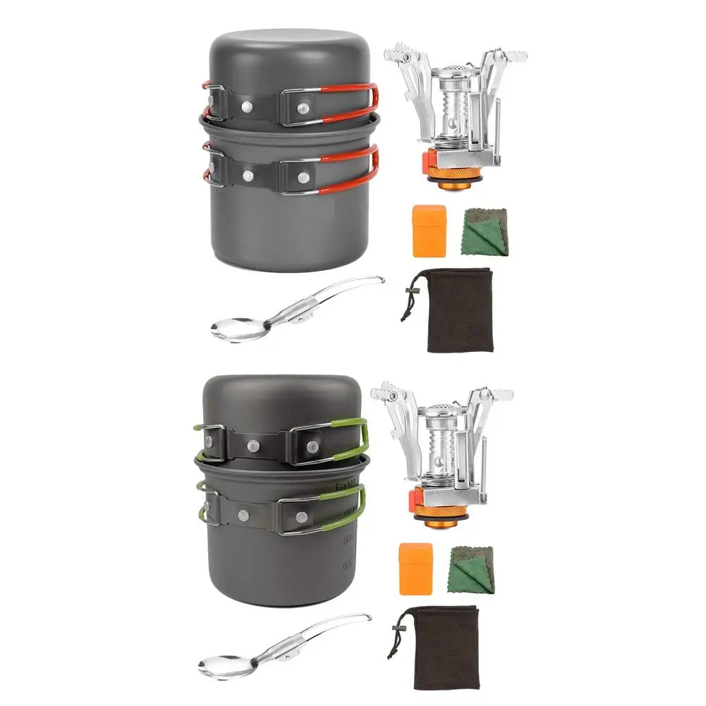 Mini Stove Outdoor Hiking Fishing Folding Gas Water Heater Cooker Camp Pot Set Portable Cooker Pot Set Travel Camping