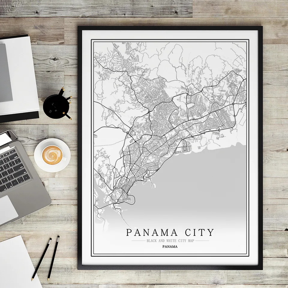 Panama Creative city map Abstract Canvas Painting Black and white Wall Art Print Poster Picture Home Decoration  Painting image 3
