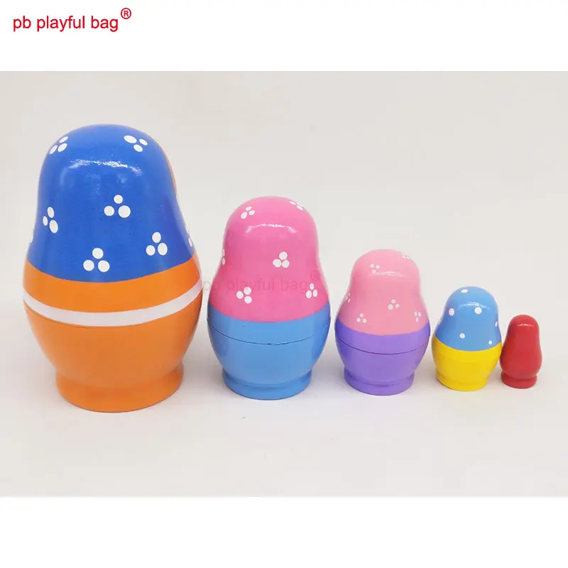 PB Playful bag Five layer Girl doll Montessori Russian Nesting Dolls Toy Set birthday gift wooden action figure Kids toy HG03