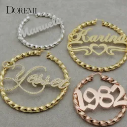 DOREMI-pendientes con nombre personalizado para mujer, aretes grandes de acero inoxidable, estilo Hip Hop, regalo, 30/50/70/90MM