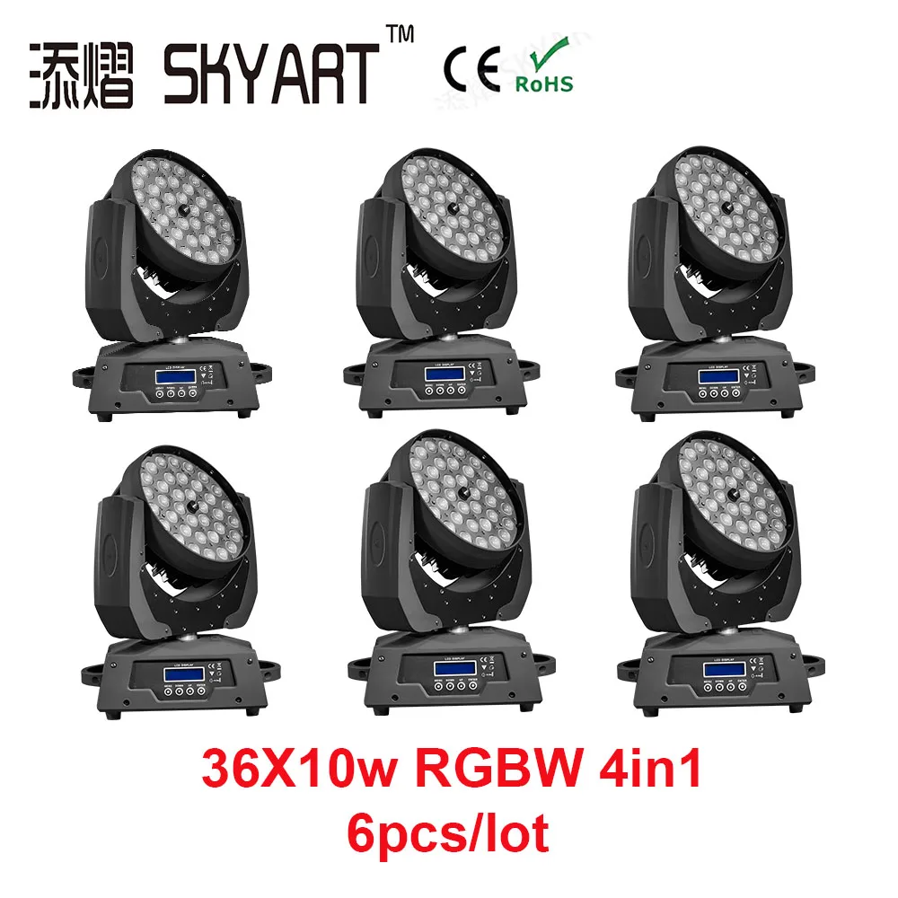 6 unit led moving head 36x10w RGBW 4in1 zoom wash stage light for bar party wedding villa disco dj concert