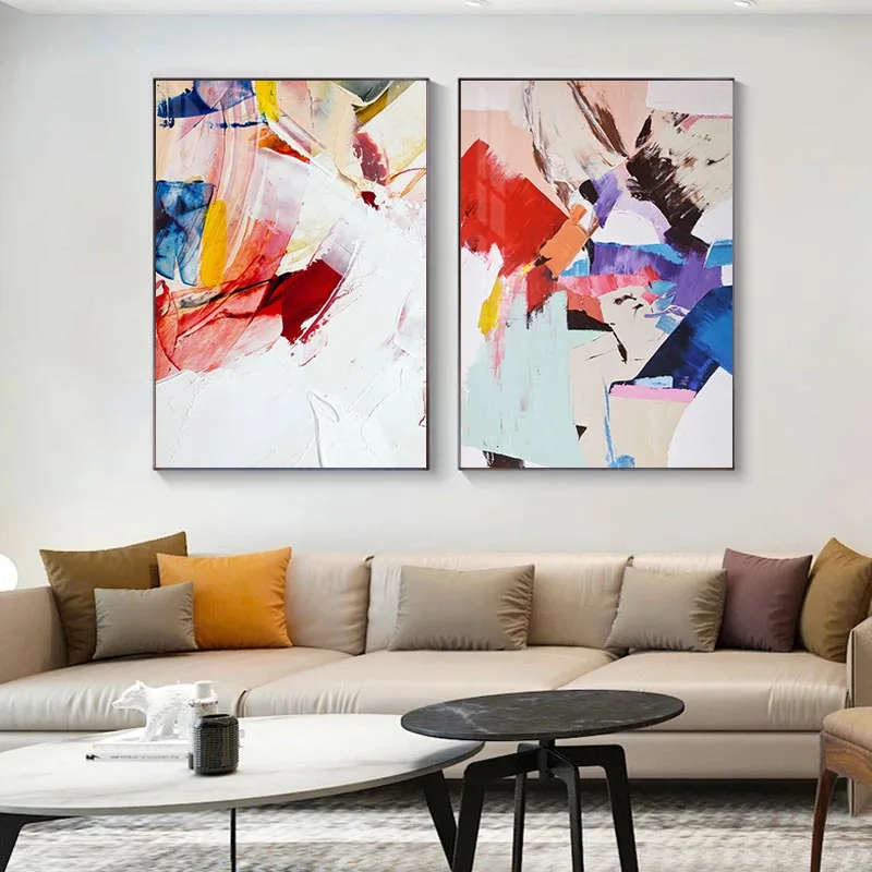 Abstract Warm Color Canvas Painting Red Blue Poster Print Canvas Painting Wall Art Picture Living Room Fashion Nordic Decoration