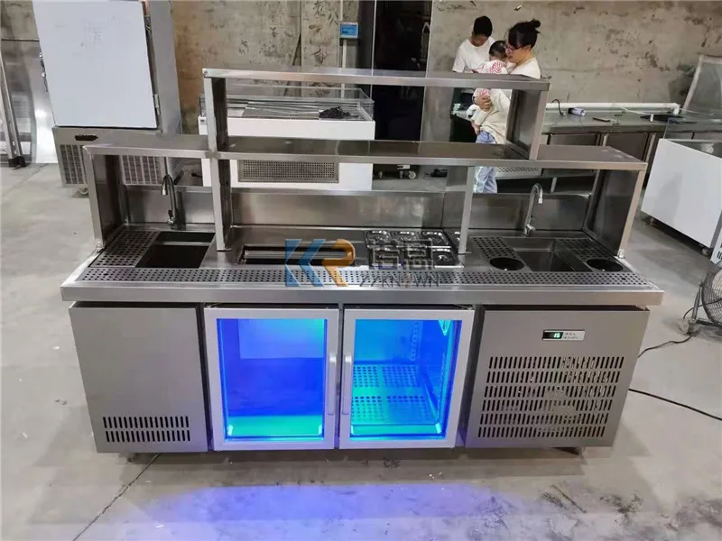 Customized Refrigerator Working Table Counter Bar OEM Stainless Steel Bubble Tea Refrigerate Counter Bar Frozen Milk Tea Counter