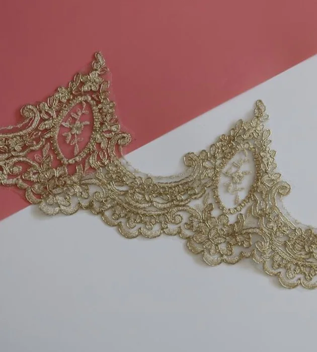 1Yard Light Gold Cord Embroidery Lace Trim for Bridal Wedding Gown Costume Design Lace Mesh 16CM