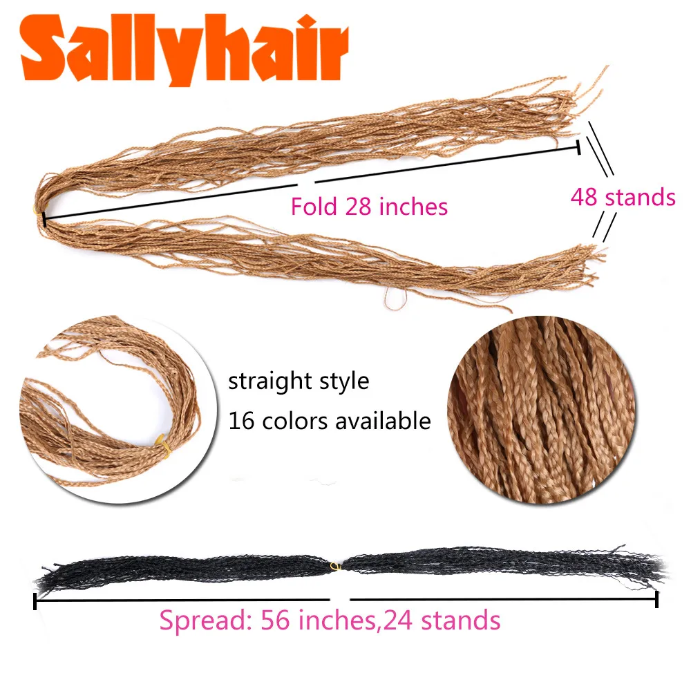 Sallyhair 28Inch Synthetic Crochet Zizi Box Braids Hair Long Hair Thin Box Braid 28 Roots/Pack Braiding Hair Extensions