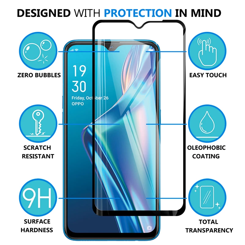 2Pcs Protective Tempered Glass on For Oppo A12s 6.2