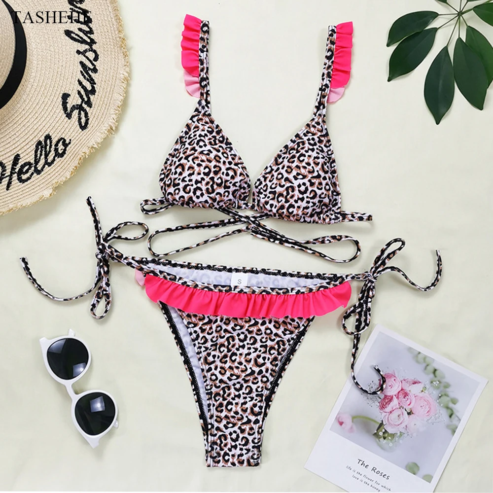 2022 New Ruffle Bikinis Women Swimsuit Push Up Swimwear Bandage Halter Bikini Set Print Brazilian Bathing Suit Swim Suit Female