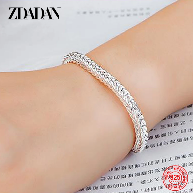 ZDADAN 925 Sterling Silver 4MM Snake Bone Chain Bracelet For Women Fashion Wedding Jewelry Gift