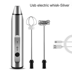 Milk Frother Handheld USB Rechargeable Electric Foam Maker Egg Beater for Coffee Mini Milk Foamer Drink Mixer with 2 Whisks