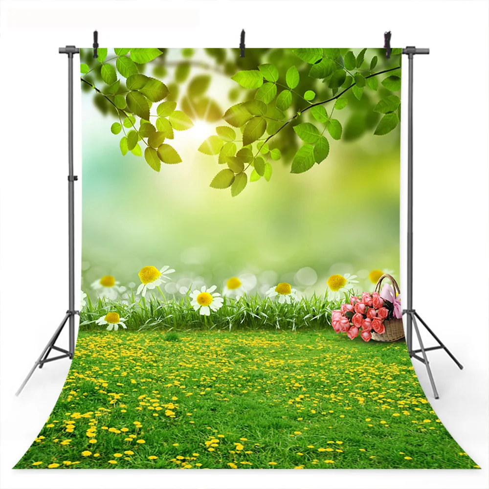 

Bokeh Spring Scenery Photo Background for Photo Studio White Flowers Red Rose Green Grassland Backdrop Sunshine Spring Photocall