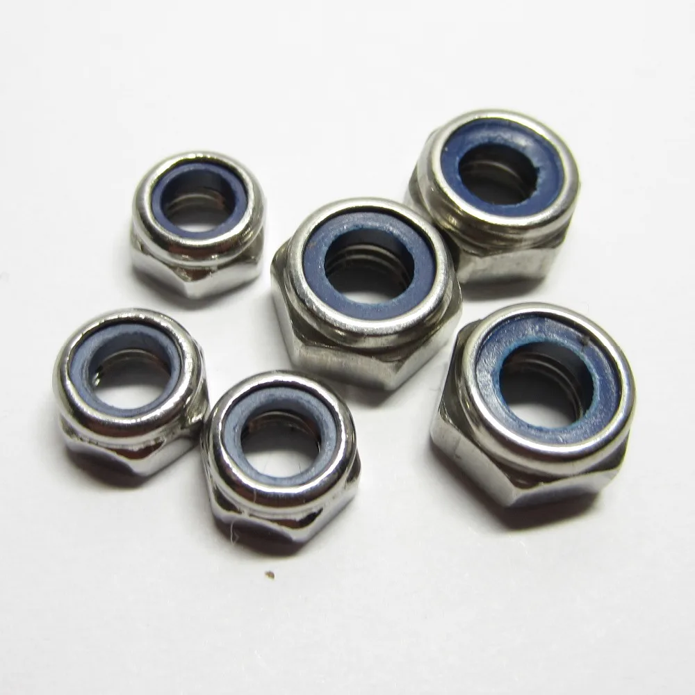 50/30/10pcs DIN985 M2 M2.5 M3 M4 M5 M6 M8 M10 M12 dado autobloccante in acciaio inossidabile controdado in Nylon controdado antiscivolo dado esagonale in Nylon