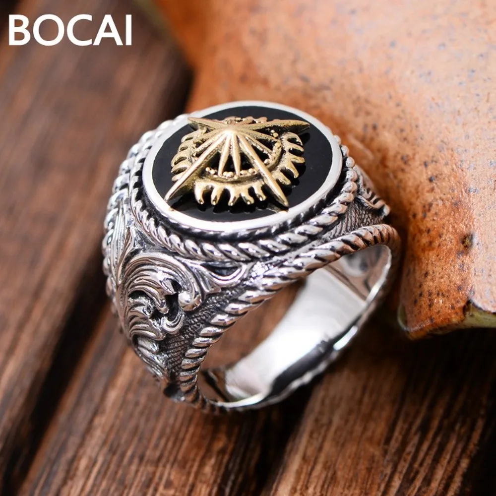 S925 sunflower male models gold fine cross sterling silver rings retro Thai silver new