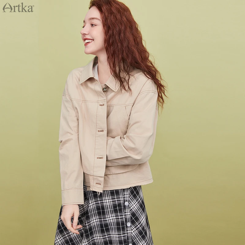 ARTKA 2020 Early Autumn New Women Jacket Fashion Casual Single-breasted Jacket Coat Loose Turn-down Collar Outwear WA25003Q