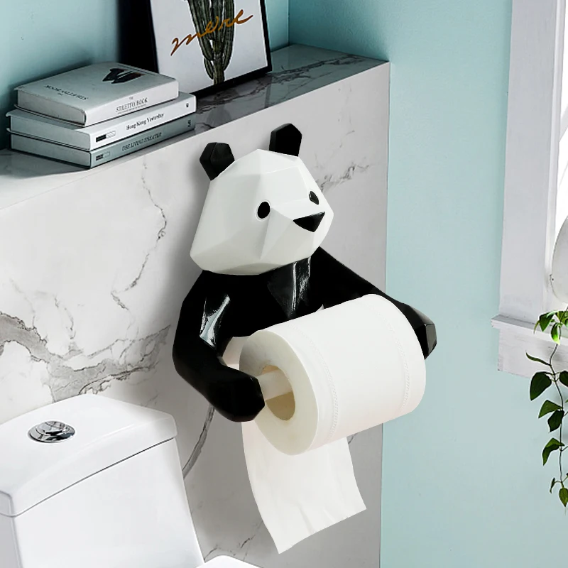 Modern Style Wall Mounted Resin Panda Statue Paper Tissue Holder Decorations Kitchen Napkin Holder Bathroom Toilet Napkins Paper