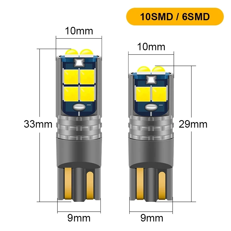 2pcs T10 10smd LED light bulb car no error 3030 12V Super bright clearance bulb t10 6led lamp white yellow blue red Purple