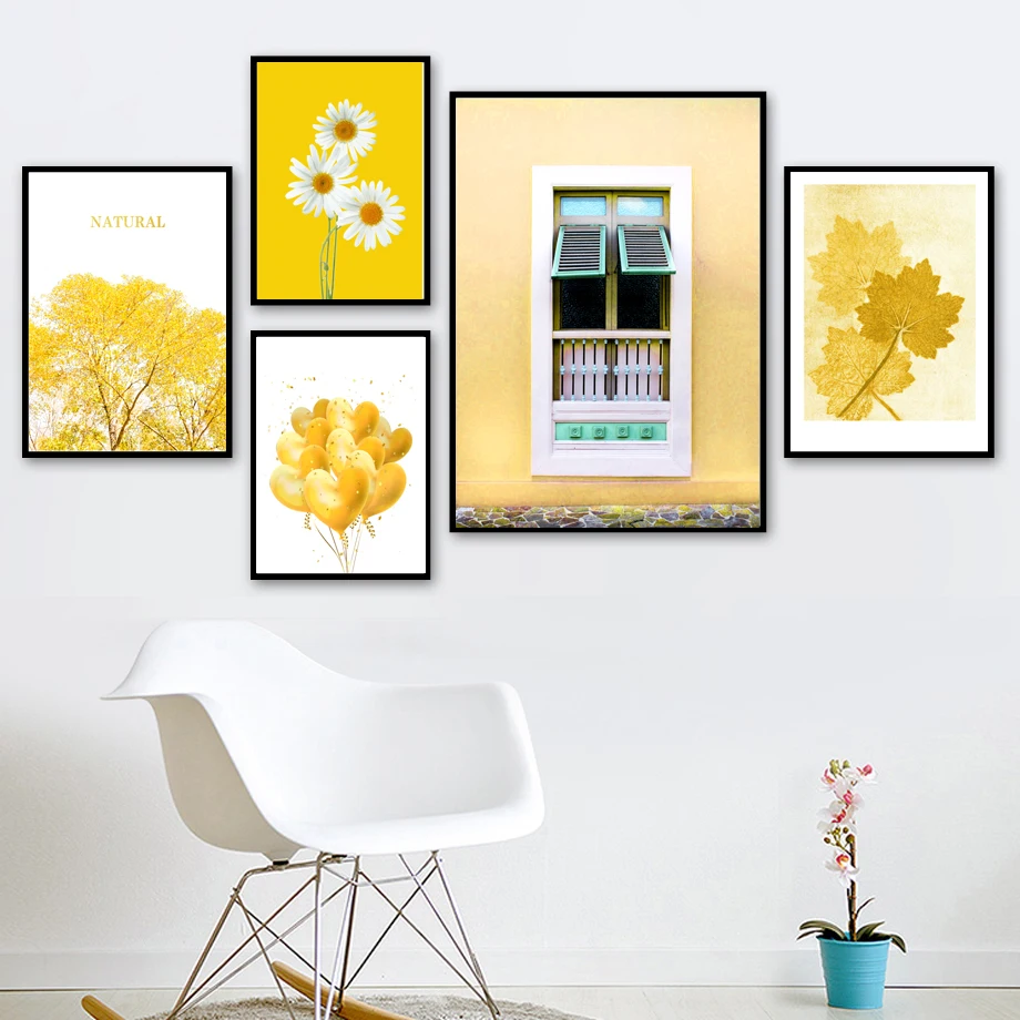 Daisy Ginkgo Tree Maple Balloon Window Wall Art Canvas Painting Nordic Posters And Prints Wall Pictures For Living Room Decor