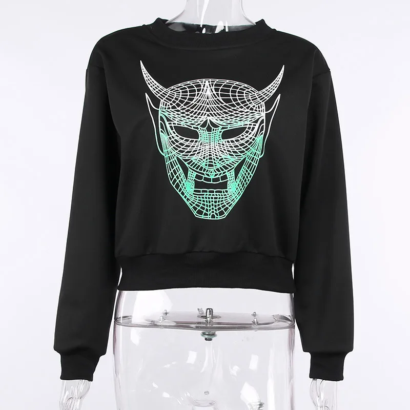 Vintage Print Gothic y2k Hoodies Women's sweatshirt Harajuku Pullovers Skull Fall 2021 Female Sweatshirts with  WOMAN CLOTHES