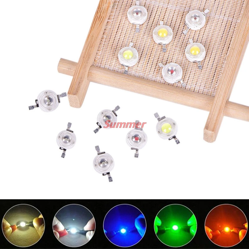 Grânulos de lâmpada LED de alta potência, diodos de destaque, grânulos de lâmpada Highpower, 1W, novo, 10pcs