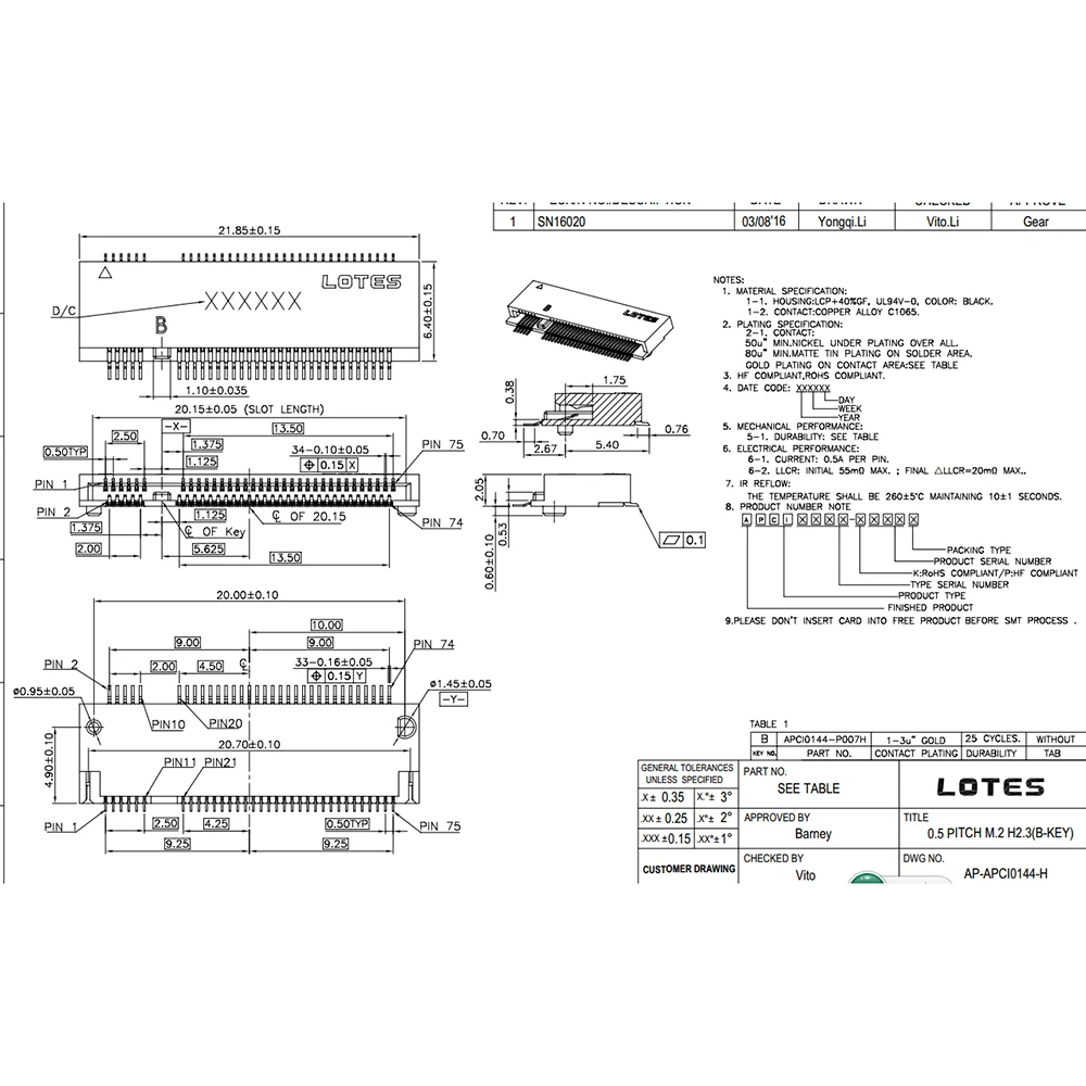 5pcs - 100pcs M.2 Conector 67P B key NGFF SSD Socket H = 2.3 3.2 4.2 4.8 6.7 8.5 SLOT B-key 3.2H 2.3H 4.2H 4.8H 6.7H 8.5H