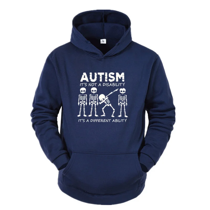 Men\'s Skeleton Hoodies Sweatshirts Streetwear Autism It\'s Not a Disability It\'s a Different Ability Fashion New Arrival 2024