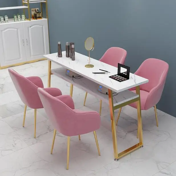 Nail table and chair set Nordic marble texture nail shop table double nail table