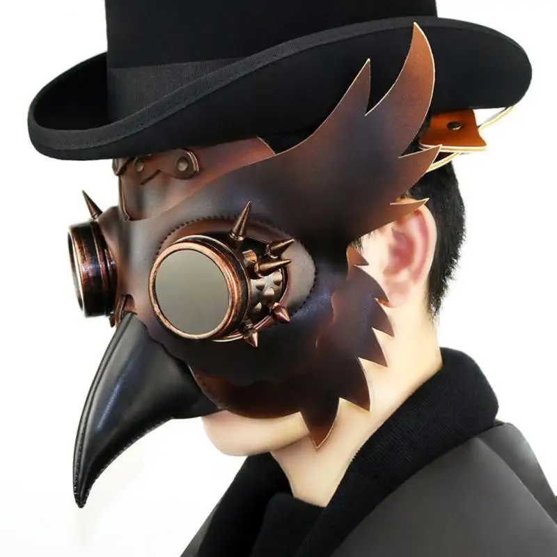 Faux Leather Pu Resin Half Mask Bird Cos Headgear Halloween Props Plague Doctor Headwear Owl Glass Steampunk Long Beak Mask