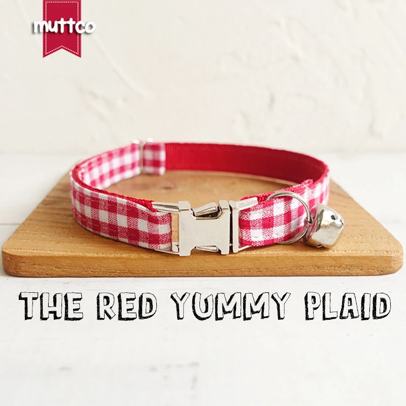 

10pcs/lot MUTTCO Retailing characteristic high quality cat collar THE RED YUMMY PLAID creative cat collars 2 sizes UCC047