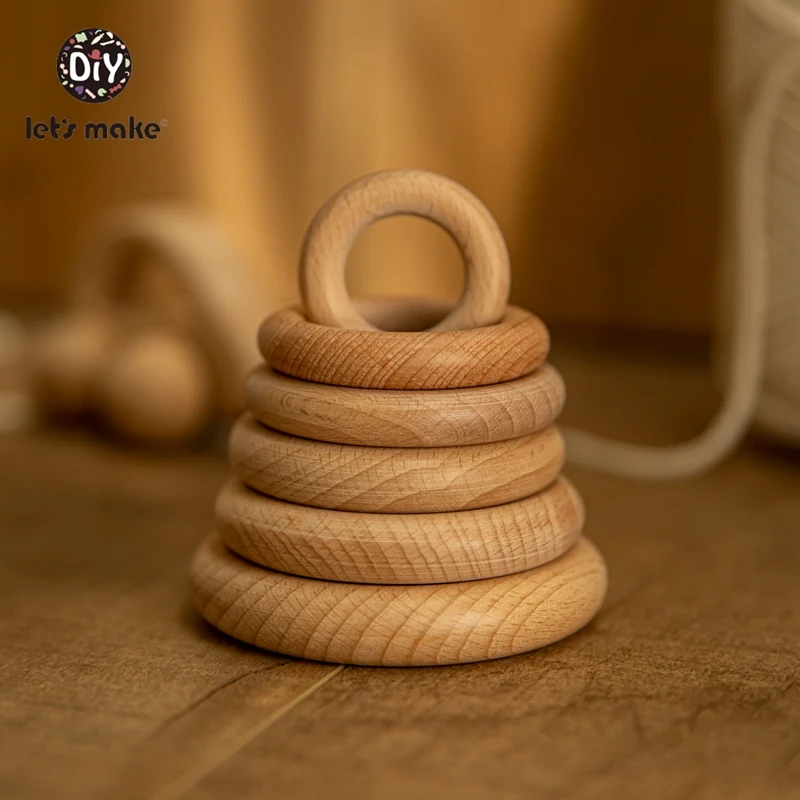 Let\'s Make Natural Wood Teething Ring All Size 20pcs Beech 40/55/60/65/70/80MM DIY Baby Wooden Toys Handmade Accessories Crafts