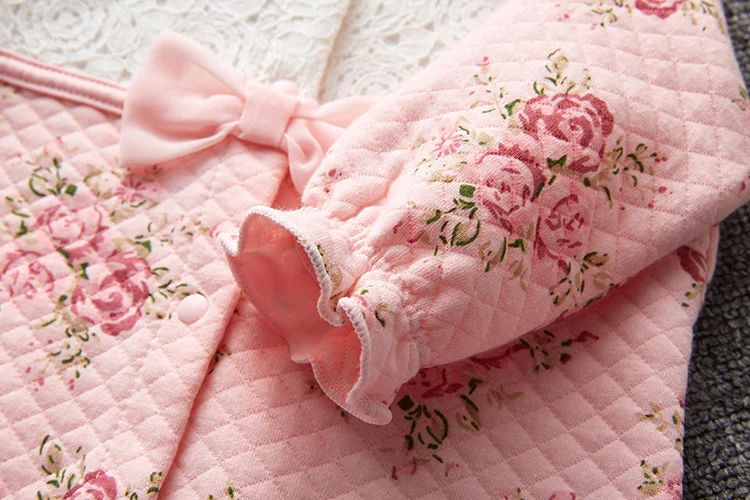 Ropa de invierno para niña recién nacida, mono de princesa Floral grueso, conjuntos de ropa para niños, mono + sombreros