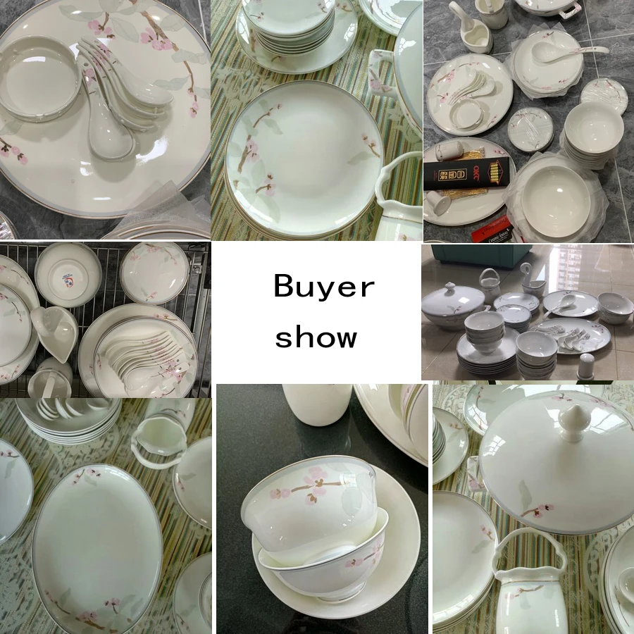 60 Heads jingdezhen ceramics Dinnerware Dinner Tableware Bone China Dishes Set Pot Rice Bowl Salad Noodles Bowl Dish Bowl