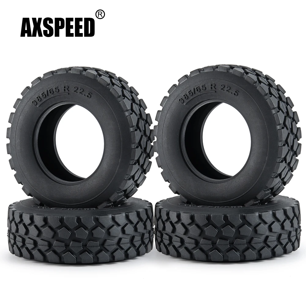 AXSPEED 1/2/4Pcs Beadlock Rubber Wheel Tires with Foam 385/65 R 22.5 for Tamiya 1/14 RC Trailer Tractor Truck Model Upgrade Part