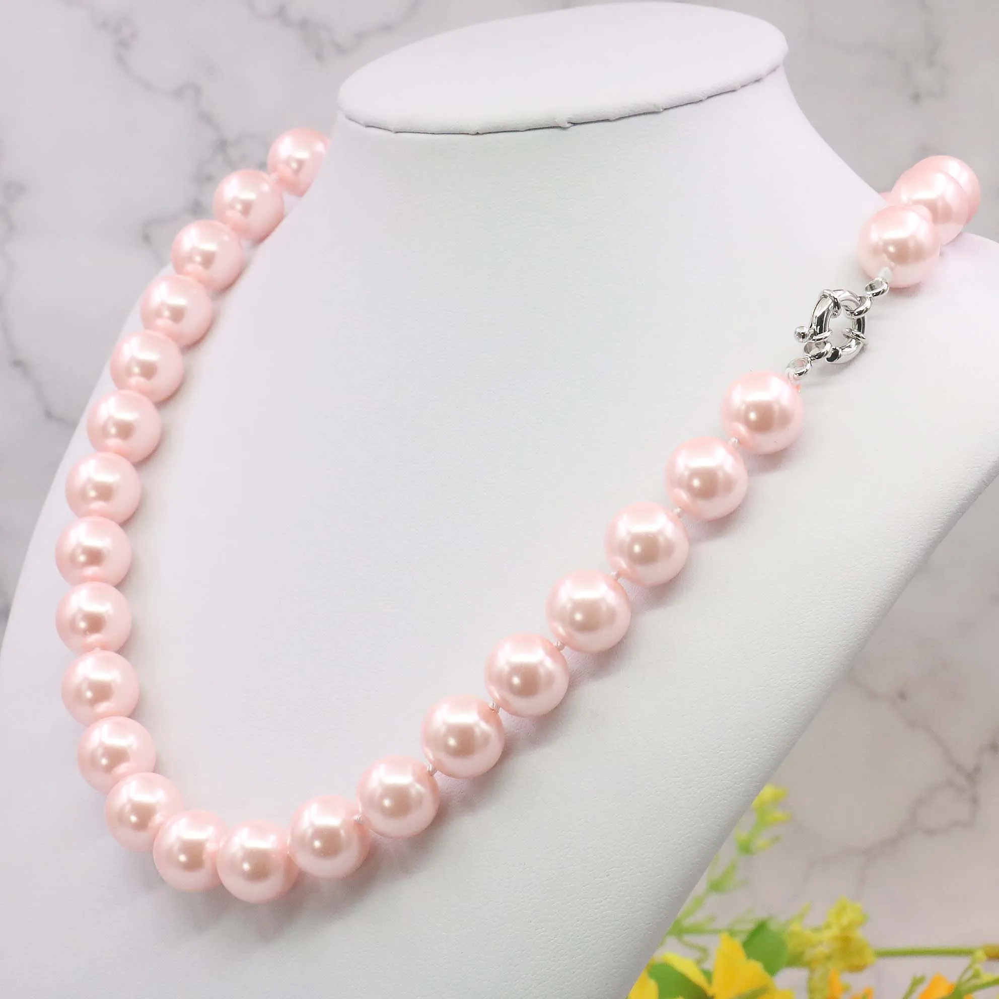 DIY 10 12mm Pink South Sea Shell Pearl Necklace 18\