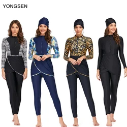 YONGSEN 2022 Women Plus Size Muslim Swimsuit Burkini Modest Clothing Islamic Long Sleeves Muslimah Hijab Full Cover Swimwears