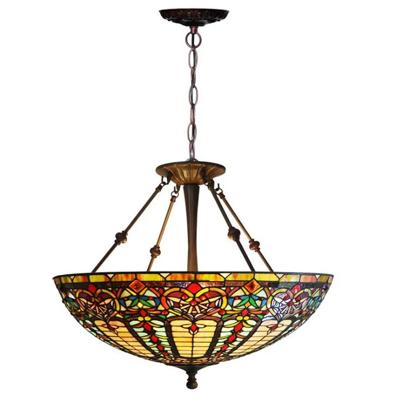 

Baroque Tiffany Glass Large Suspension for Foyer Bar Apartment Decor Luxurious Vintage Glass Pendant Light 1128