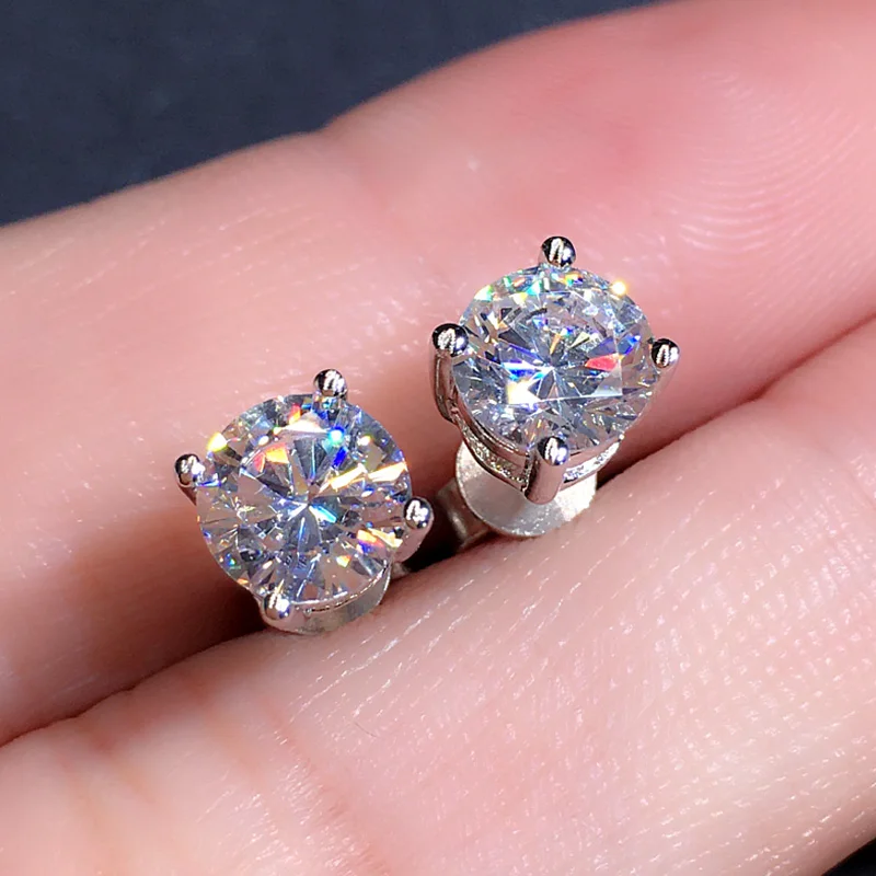 Huitan Round Cubic Zirconia Crystal Stud Earrings Women/Men Daily Wear Accessories Simple Versatile Unisex Earrings Jewelry Gift