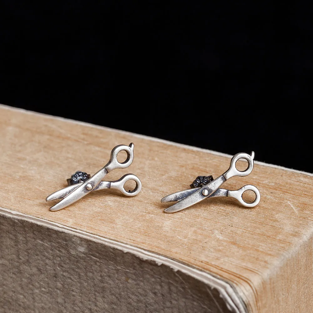 Pure 100% 925 Sterling Silver Stud Earrings Small Scissors Style Cool Ear Piercing Creative Gift For Men Women Punk Accessories