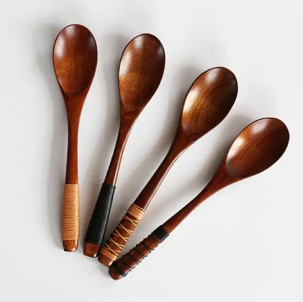 20*4cm Natural freshness wooden spoon Japanese-style export tableware phoebe nees long-handled wrapped line spoon handmade