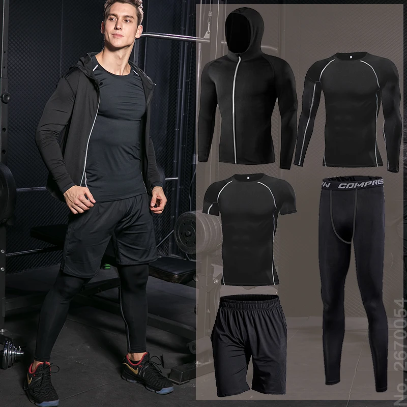 Men's Tight Running Sport Clothing Fitness Athletic Physical Training Sportswear Suits Workout Jogging Sweatshirt Tracksuit